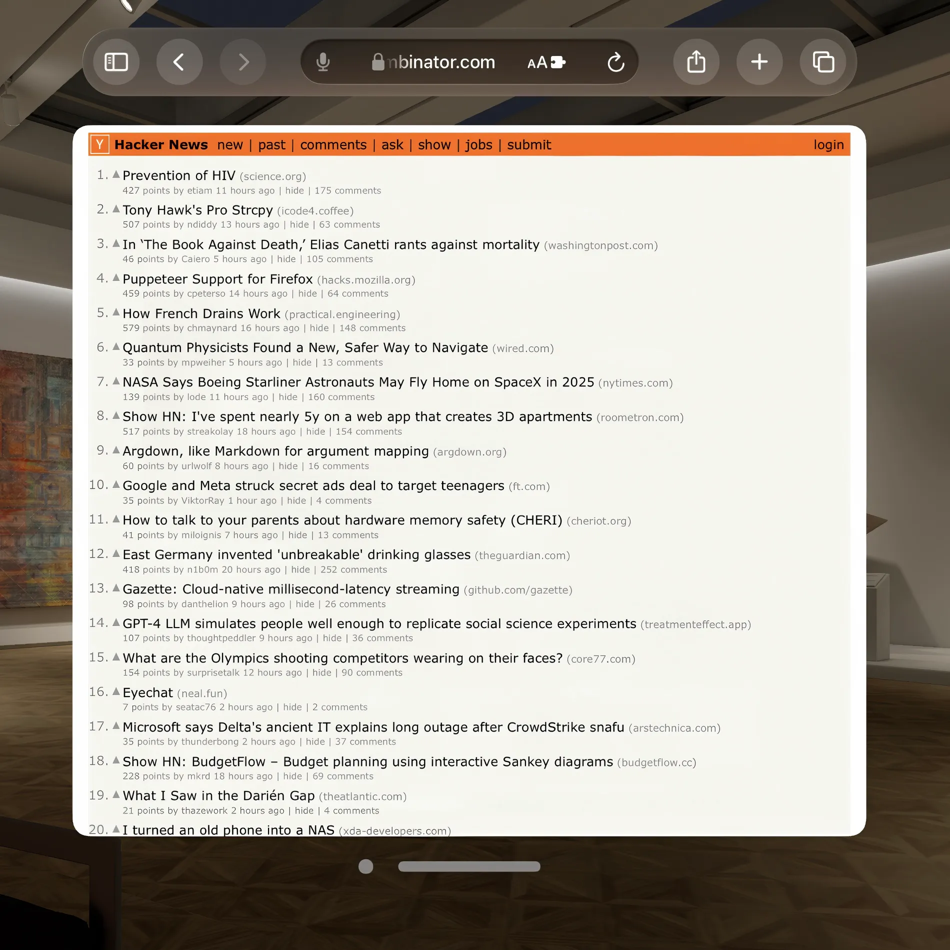 Default Hacker News interface